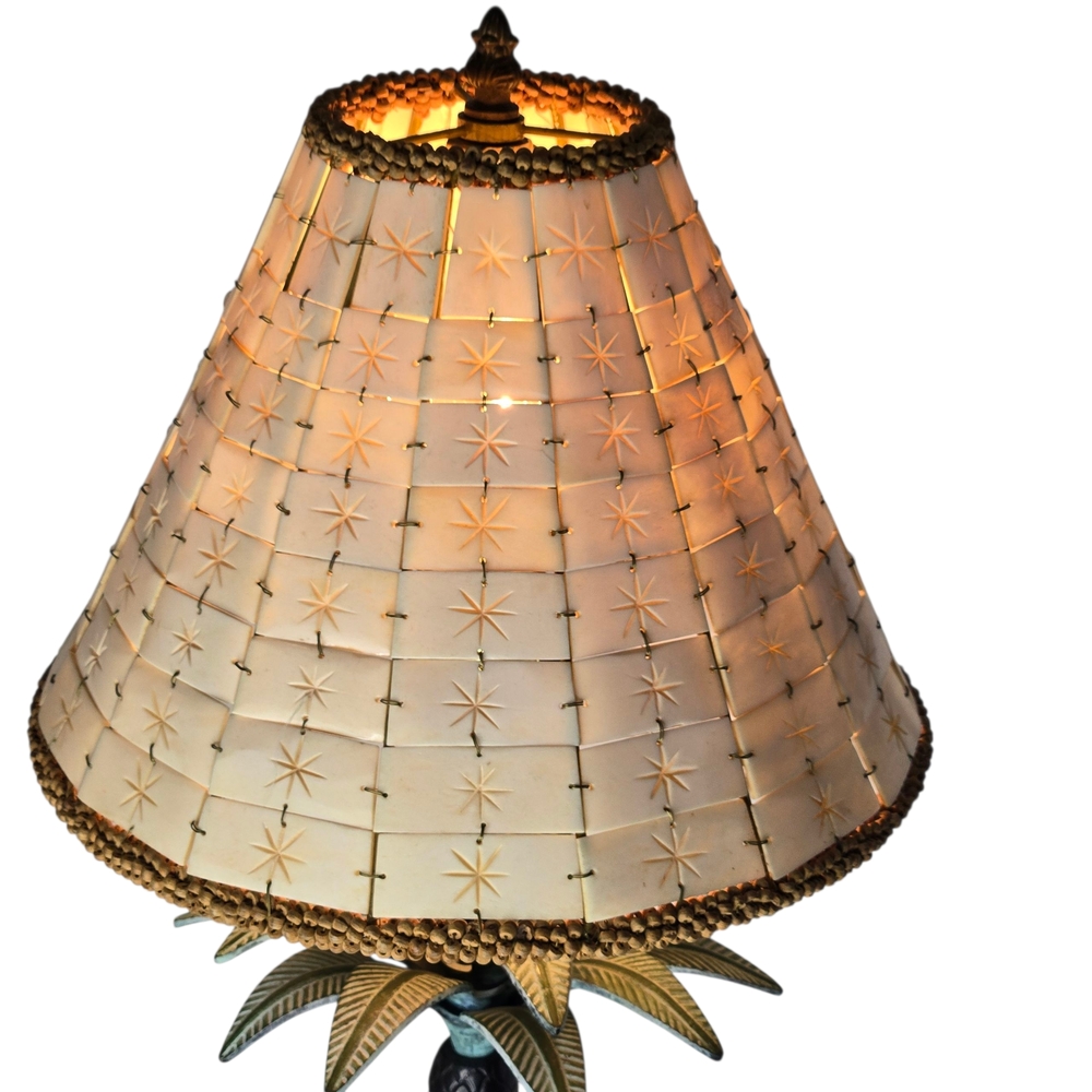 Bombay Co Palm Tree Lamp Bronze Color Bone Horn Tile Shade Tropical Tiki Coastal - Picture 6 of 12